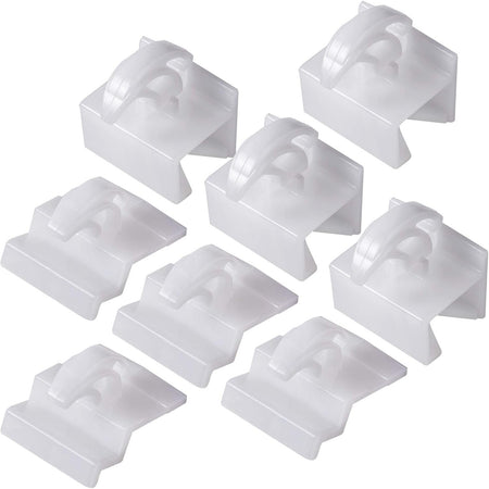 Set of eight white plastic range oven front and rear drawer glides for Electrolux and Frigidaire ranges.