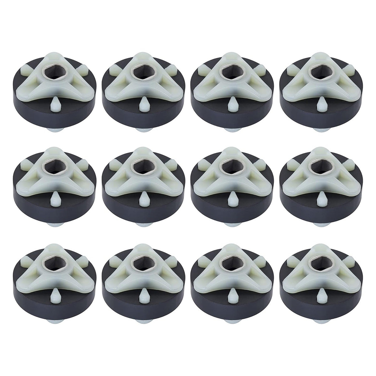 Pack of 12 direct drive motor couplings with metal cores for Whirlpool and Kenmore washing machines.