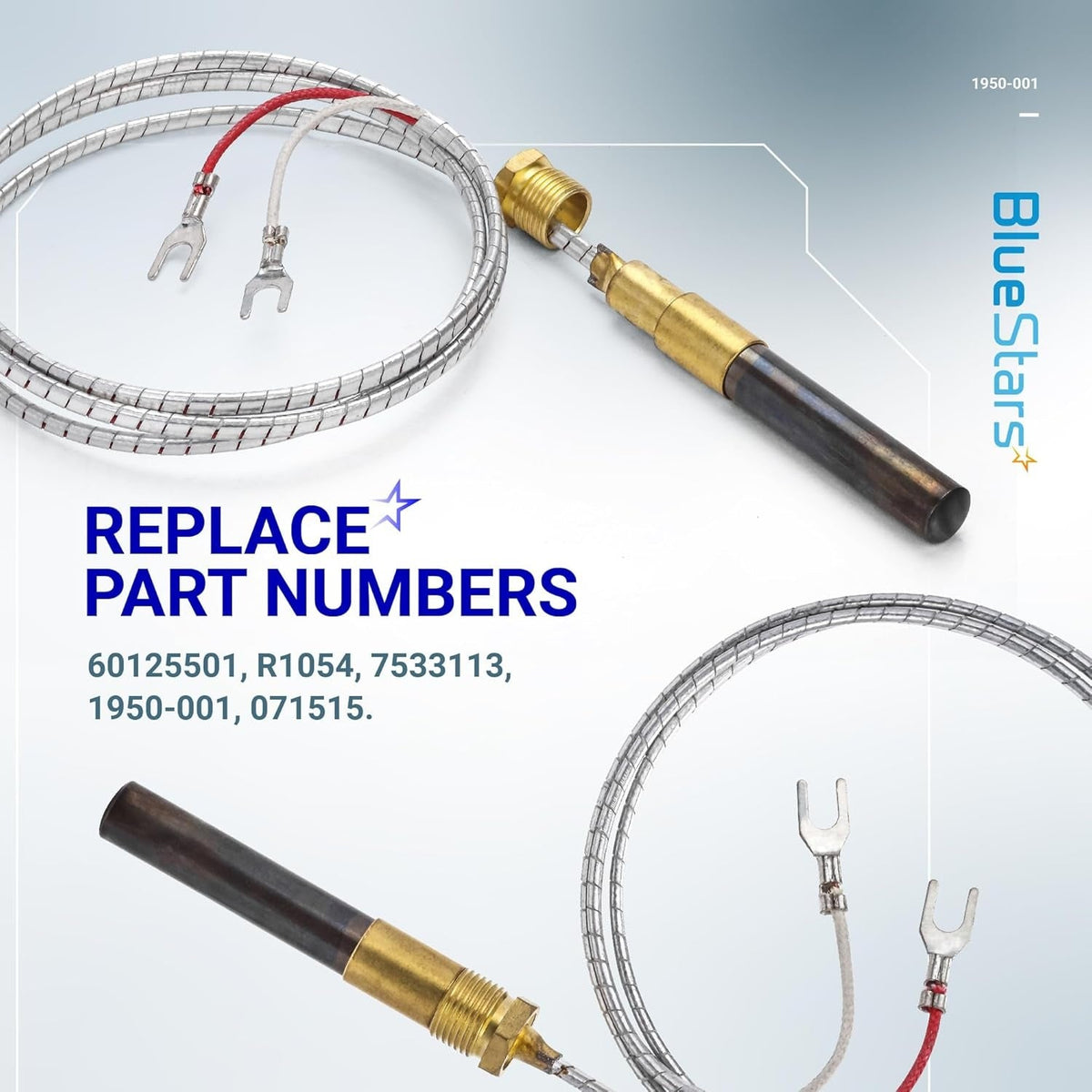 Robertshaw 1950-001 36-inch thermopile with 2-lead wire and PG9 adapter for millivolt gas systems.
