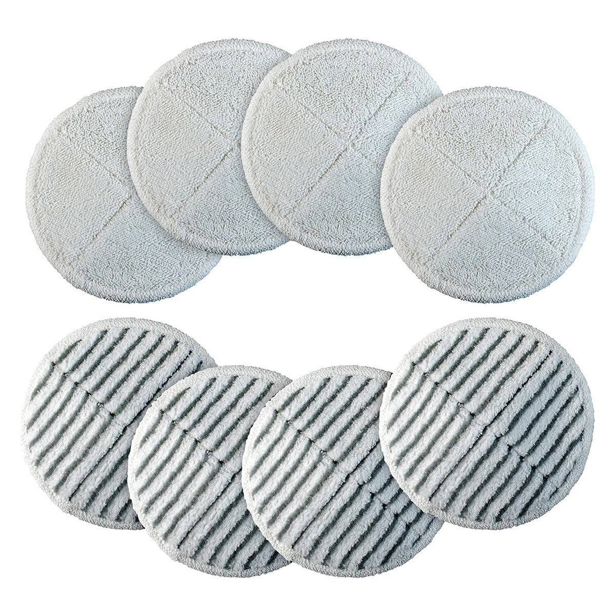 Set of 8 replacement mop pads for Bissell Spinwave hard floor cleaners, including soft and scrubby textured pads.