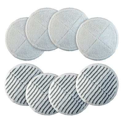 Set of 8 replacement mop pads for Bissell Spinwave hard floor cleaners, including soft and scrubby textured pads.