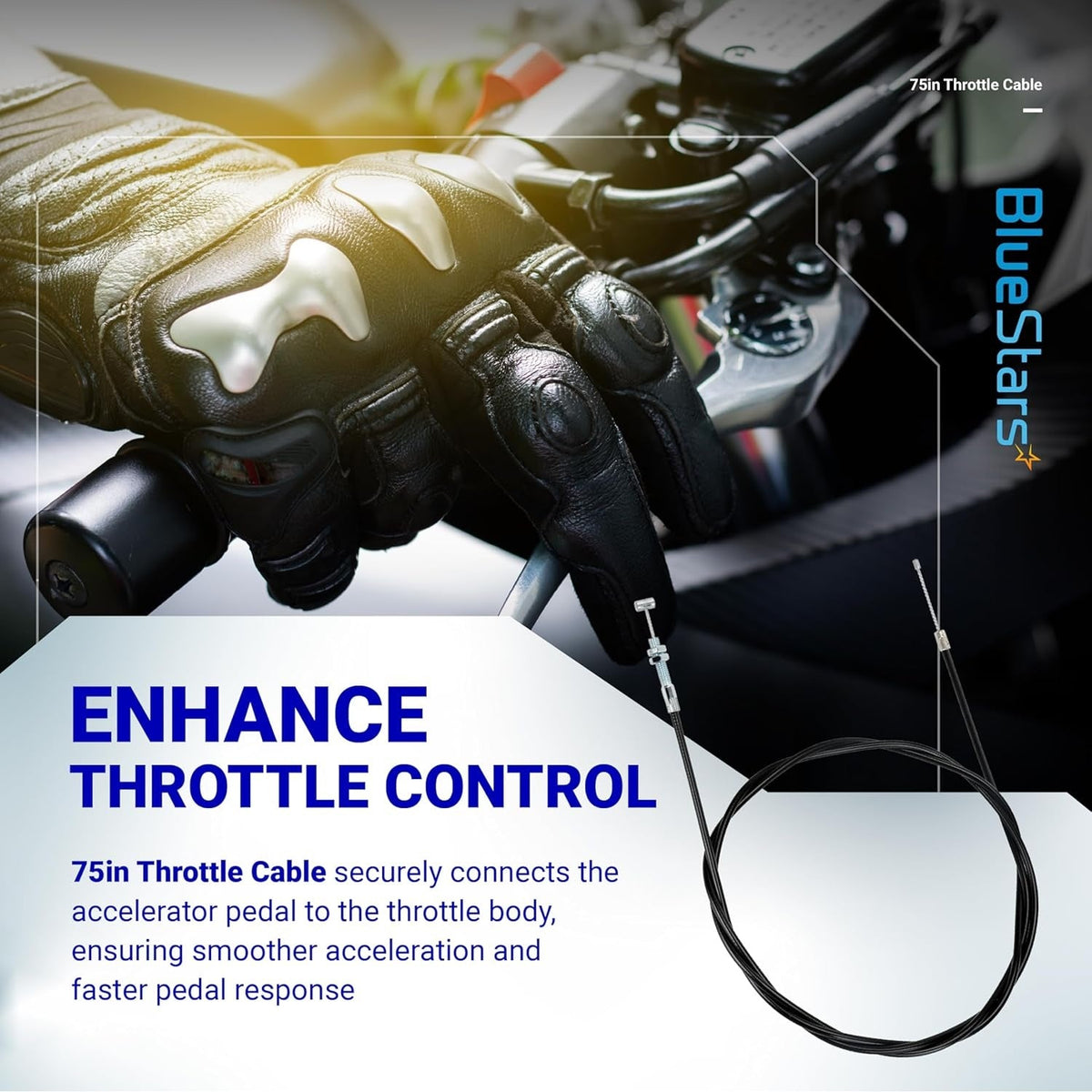 75-inch throttle cable coiled for motorcycle acceleration control.