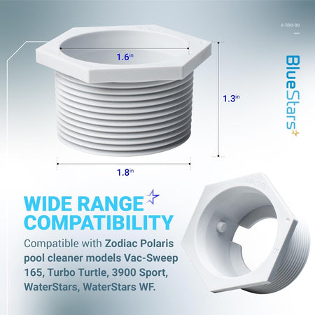 6-500-00 Pool Cleaner Universal Wall Fitting connector with dimensions shown in inches.