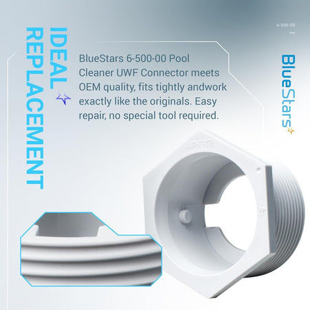 White 6-500-00 pool cleaner universal wall fitting connector with threaded exterior and internal locking tabs.