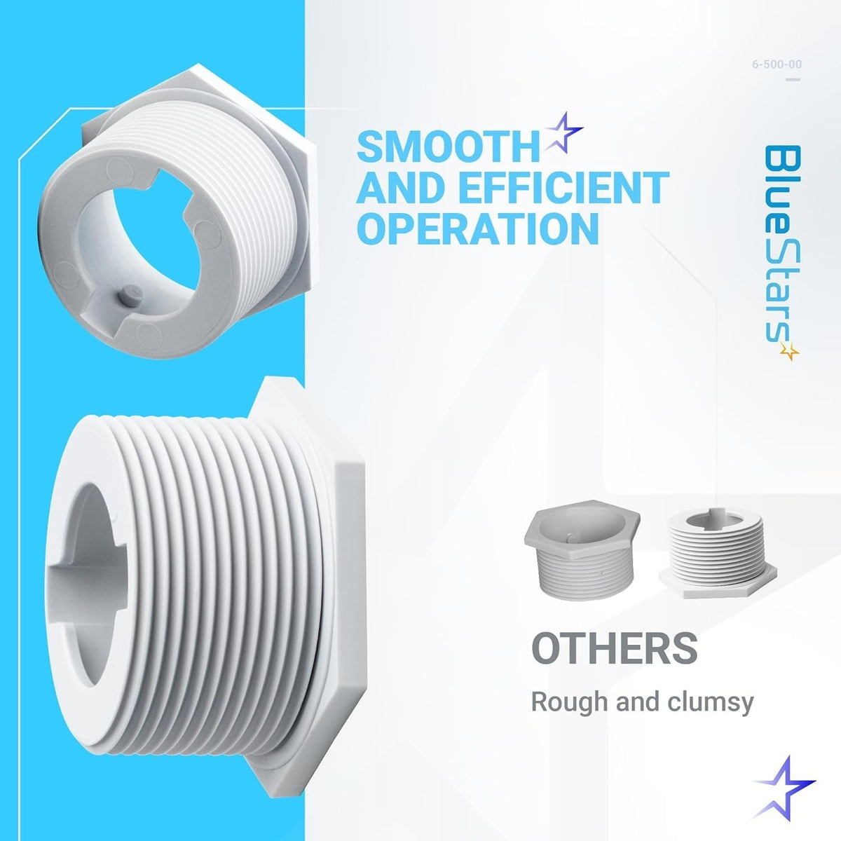 6-500-00 Pool Cleaner Universal Wall Fitting connector showing smooth design compared to rougher alternatives.