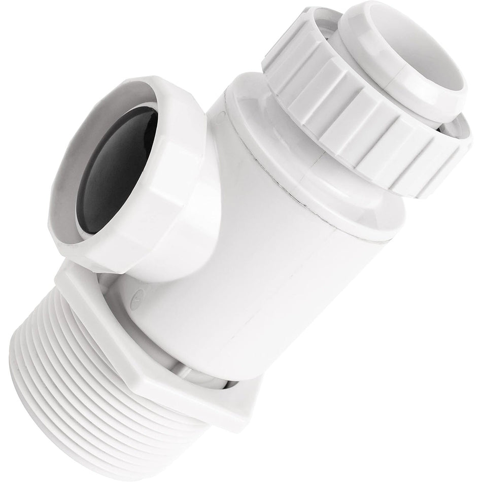 White pool cleaner UWF connector assembly for pressure-side pool cleaners.