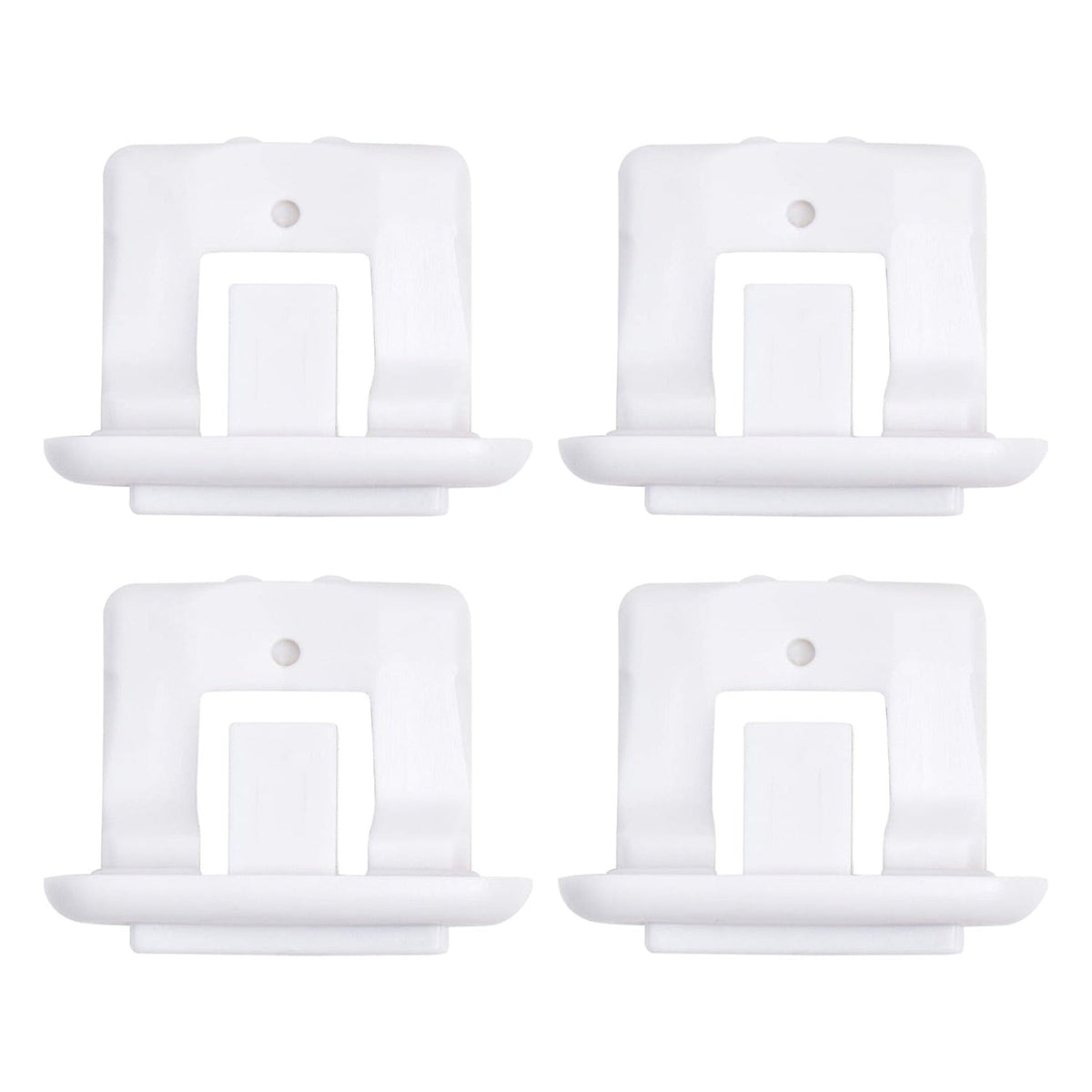 Set of four white dishwasher upper rack slide end caps for GE, Kenmore, and Hotpoint dishwashers.