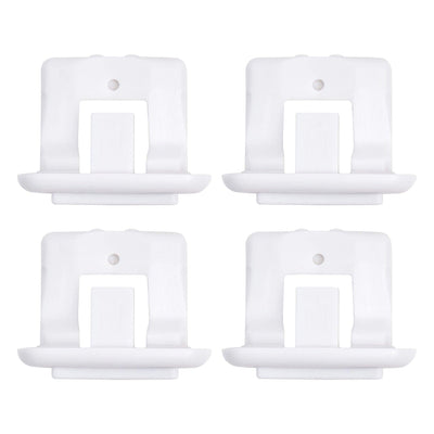 Set of four white dishwasher upper rack slide end caps for GE, Kenmore, and Hotpoint dishwashers.
