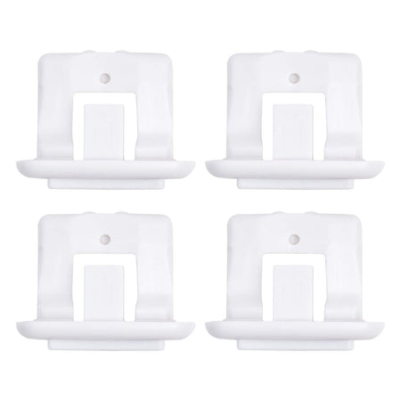 Set of four white dishwasher upper rack slide end caps for GE, Kenmore, and Hotpoint dishwashers.