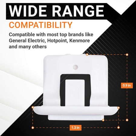 Dimensional diagram of WD12X10304 dishwasher upper rack slide end cap showing 1.3 inch width and 0.9 inch height.