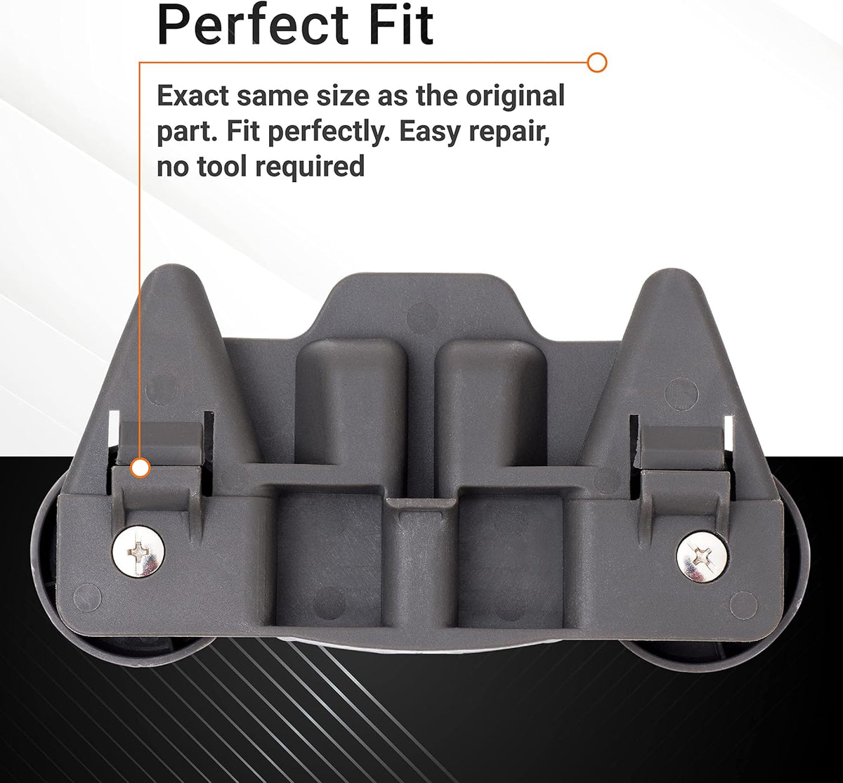 Close-up of W10195416 dishwasher lower rack wheel assembly showing perfect fit design and easy installation.