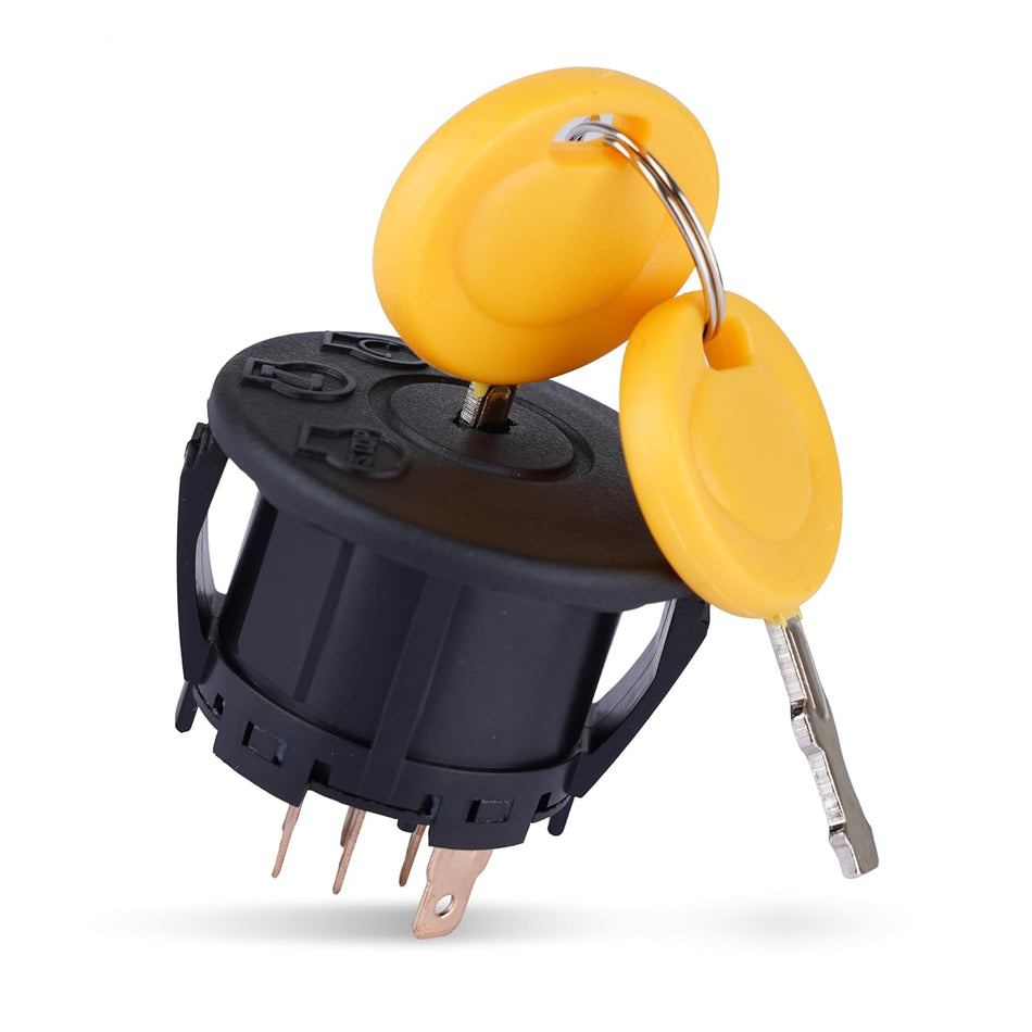 3-position, 6-pin ignition switch with two yellow keys for Cub Cadet and MTD zero-turn mowers.