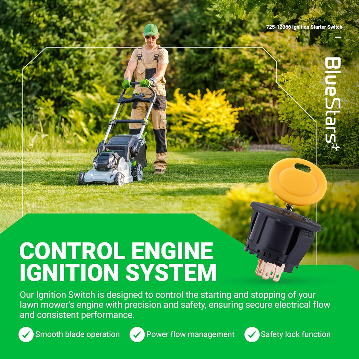 725-12066 3-position 6-pin ignition switch with yellow key for Cub Cadet and MTD lawn mowers.