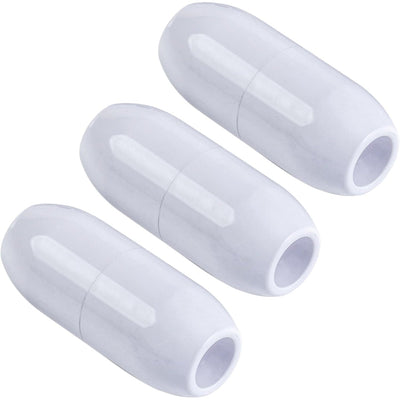 Three white D10 pool cleaner feed hose floats arranged diagonally.