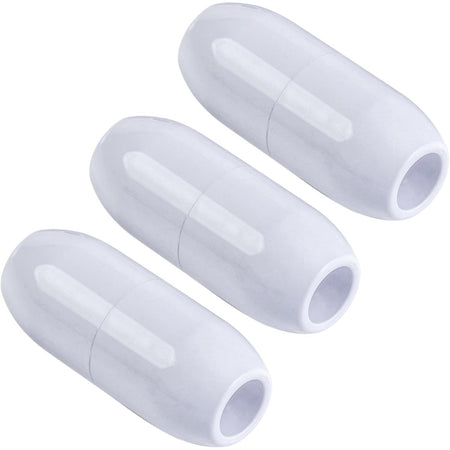 Three white D10 pool cleaner feed hose floats arranged diagonally.