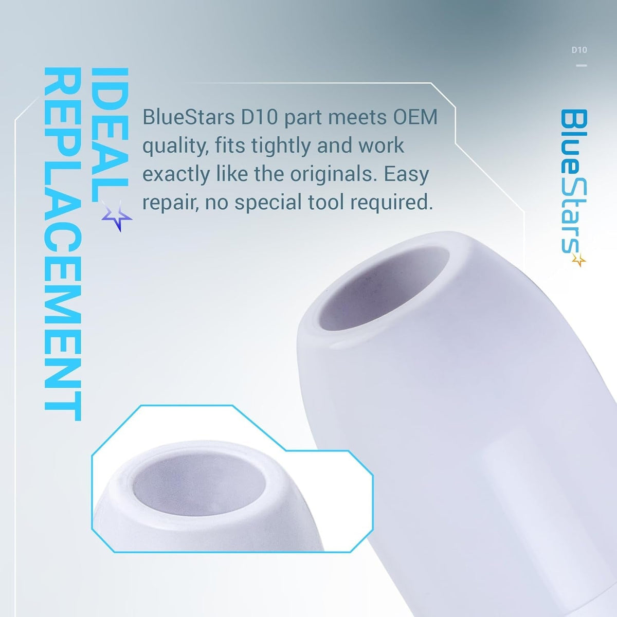 Close-up of white D10 pool cleaner feed hose float replacement part.