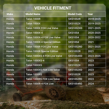 17215-HL6-A00 Air Filter for Honda Talon 1000, vehicle fitment chart for 2019-2025 models