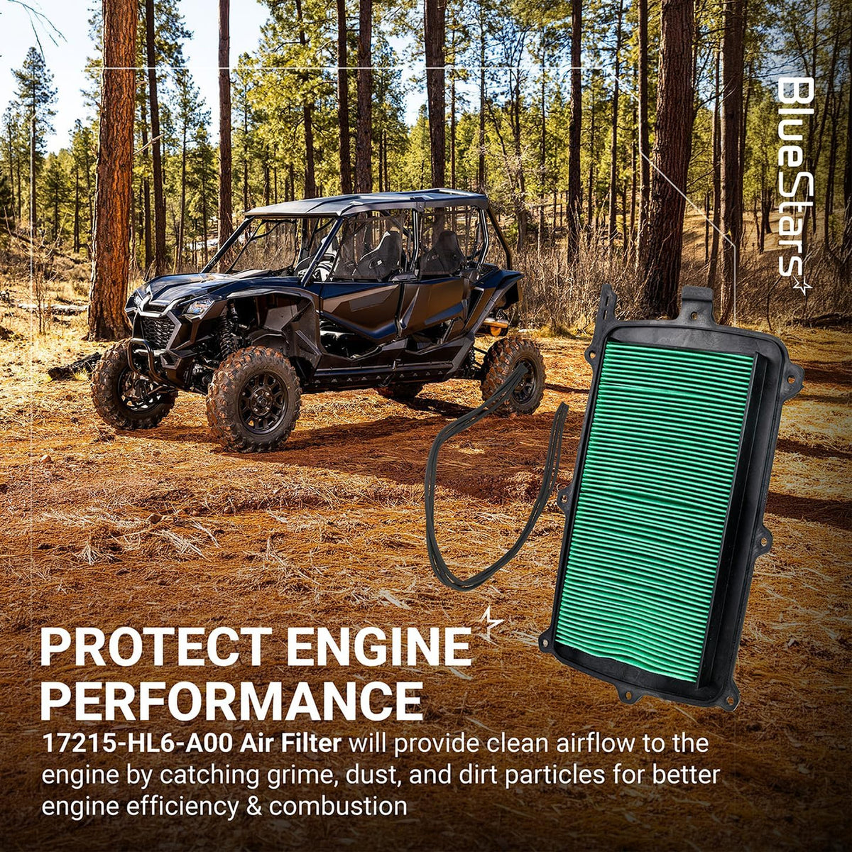 17215-HL6-A00 Air Filter shown beside a Honda Talon 1000 in a forest setting