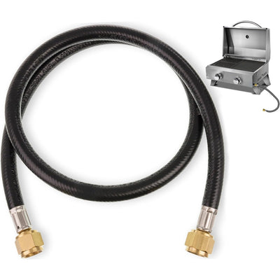 3-foot RV propane hose with 3/8-inch female flare connectors, shown with a portable grill for scale.