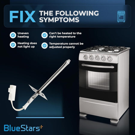 Infographic showing 316233902 oven temperature sensor symptoms and compatibility with Frigidaire and Kenmore ranges.