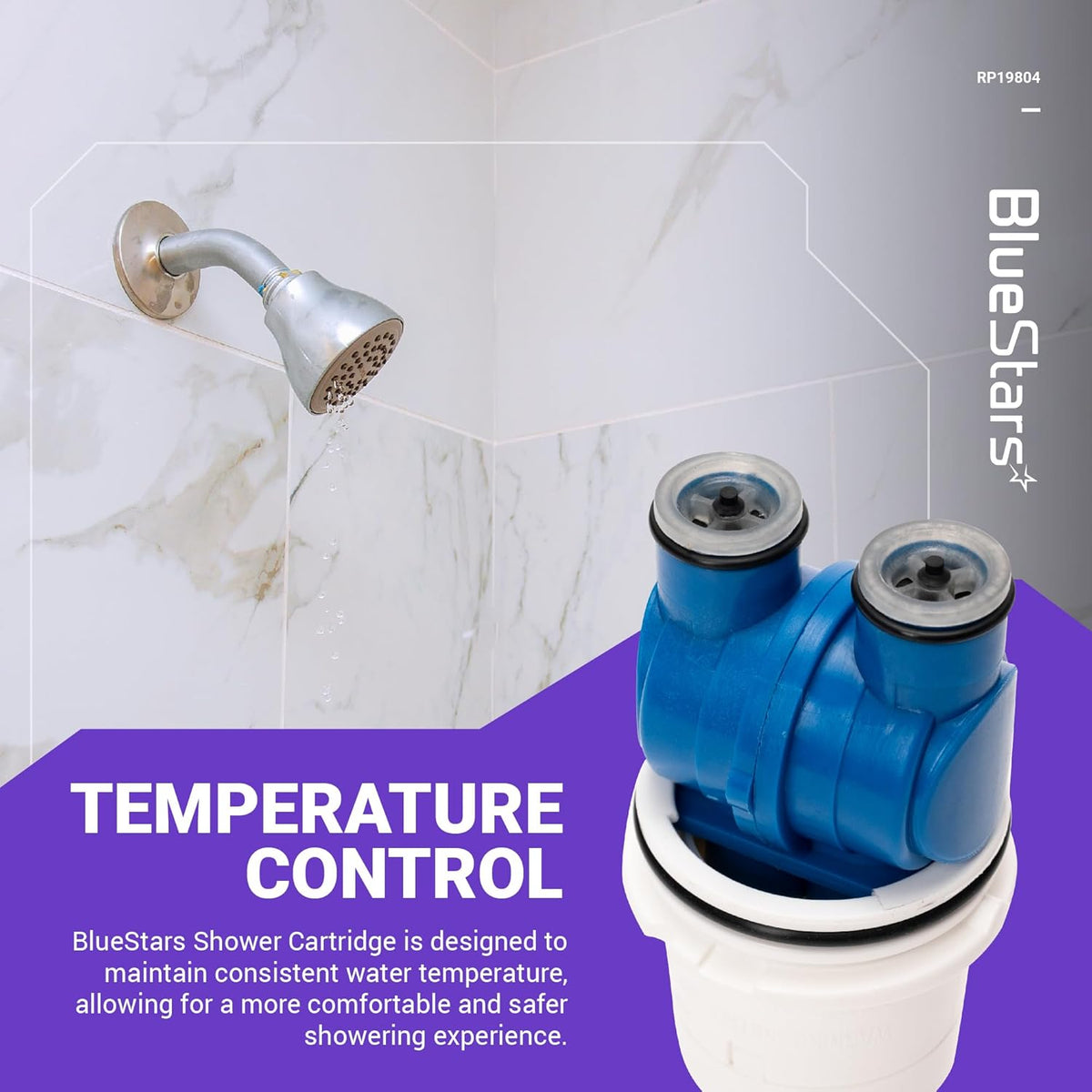 BlueStars RP19804 pressure balance shower cartridge for consistent water temperature control.
