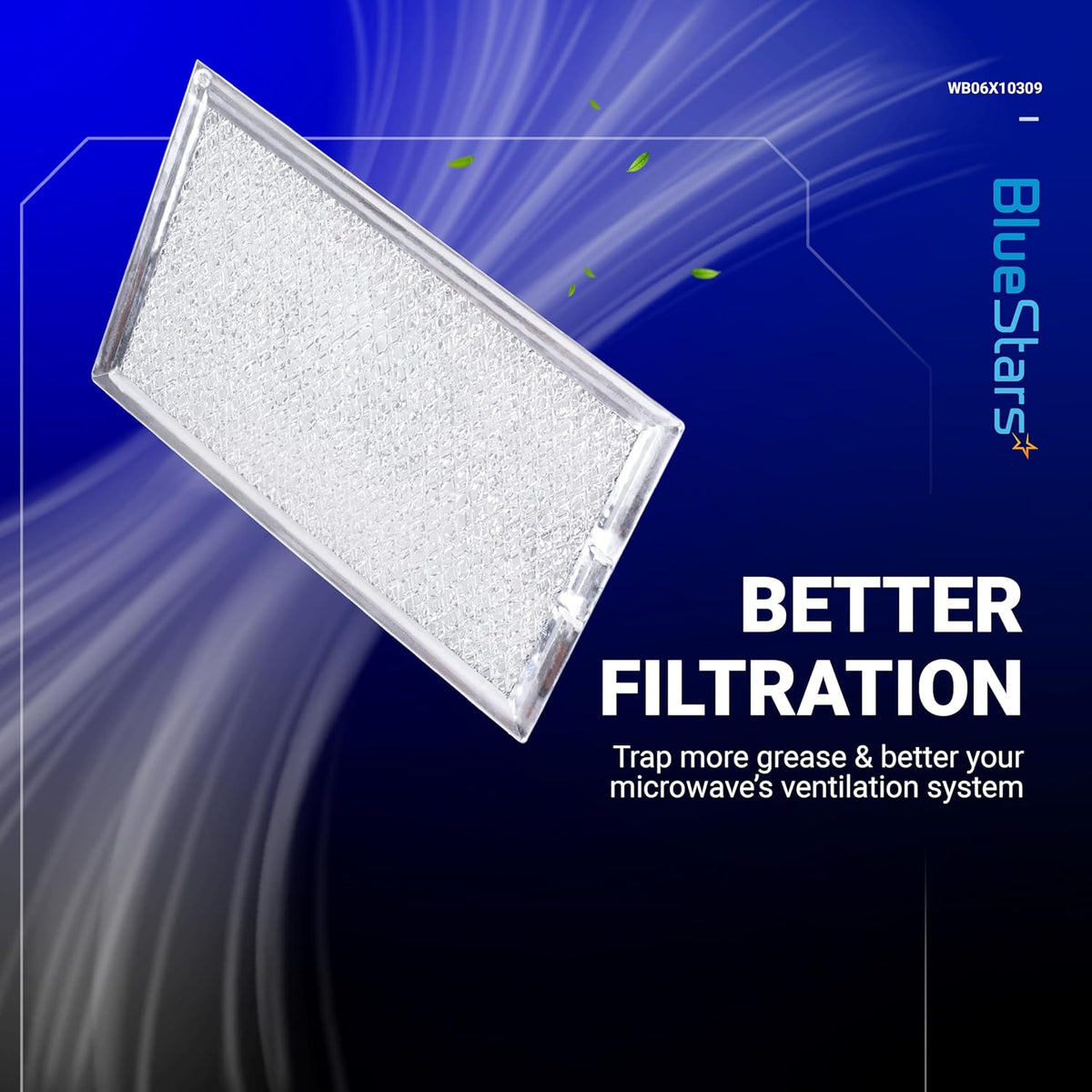 Single WB06X10309 microwave grease filter replacement for GE, LG, and Kenmore vent hoods.