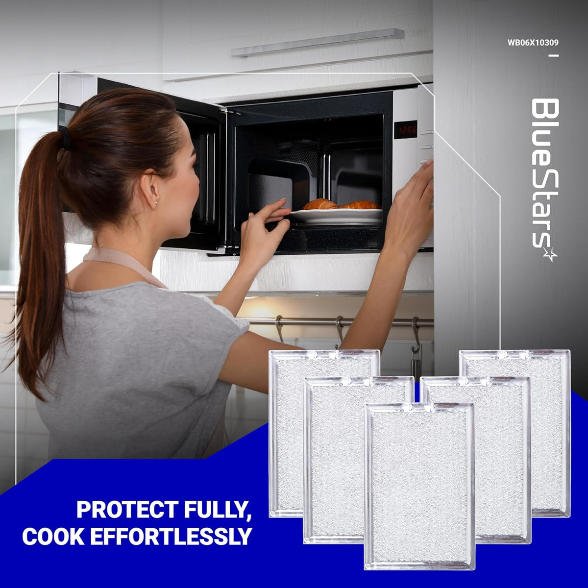 Pack of 5 WB06X10309 microwave grease filters for GE, LG, and Kenmore over-the-range vent hoods.