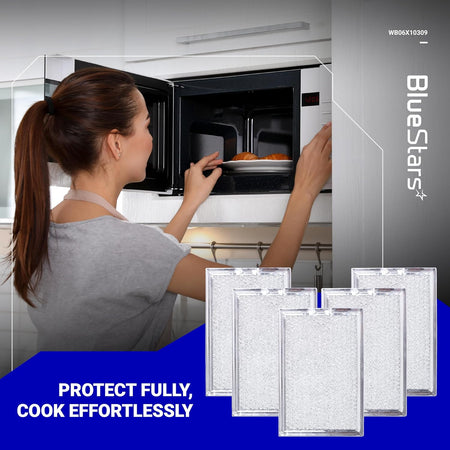 Pack of 5 WB06X10309 microwave grease filters for GE, LG, and Kenmore over-the-range vent hoods.