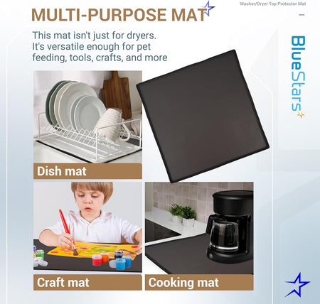 Collage showing the waterproof silicone mat used as a dish drying, craft, and cooking surface protector.