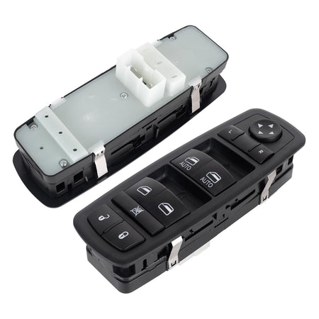 Driver side power master window switch 68086693AC showing front control panel and rear electrical connector view.