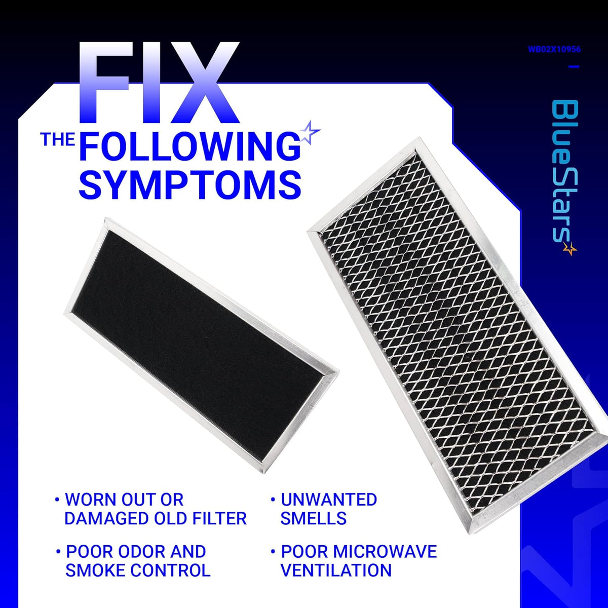 Two 8.67" x 3.95" microwave charcoal filters for GE and Samsung over-the-range ovens.