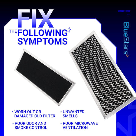 Two 8.67" x 3.95" microwave charcoal filters for GE and Samsung over-the-range ovens.