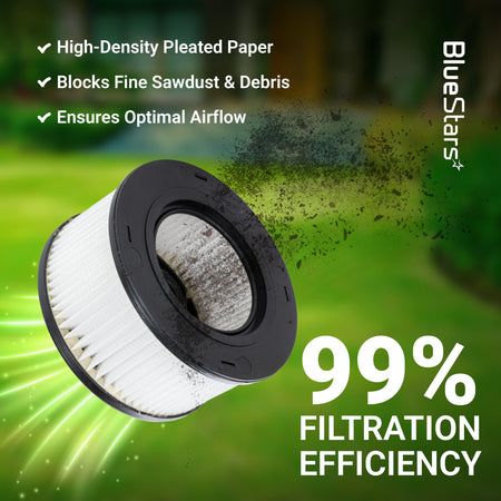 High-density pleated air filter for Stihl MS391 and MS311 chainsaws showing 99% filtration efficiency.