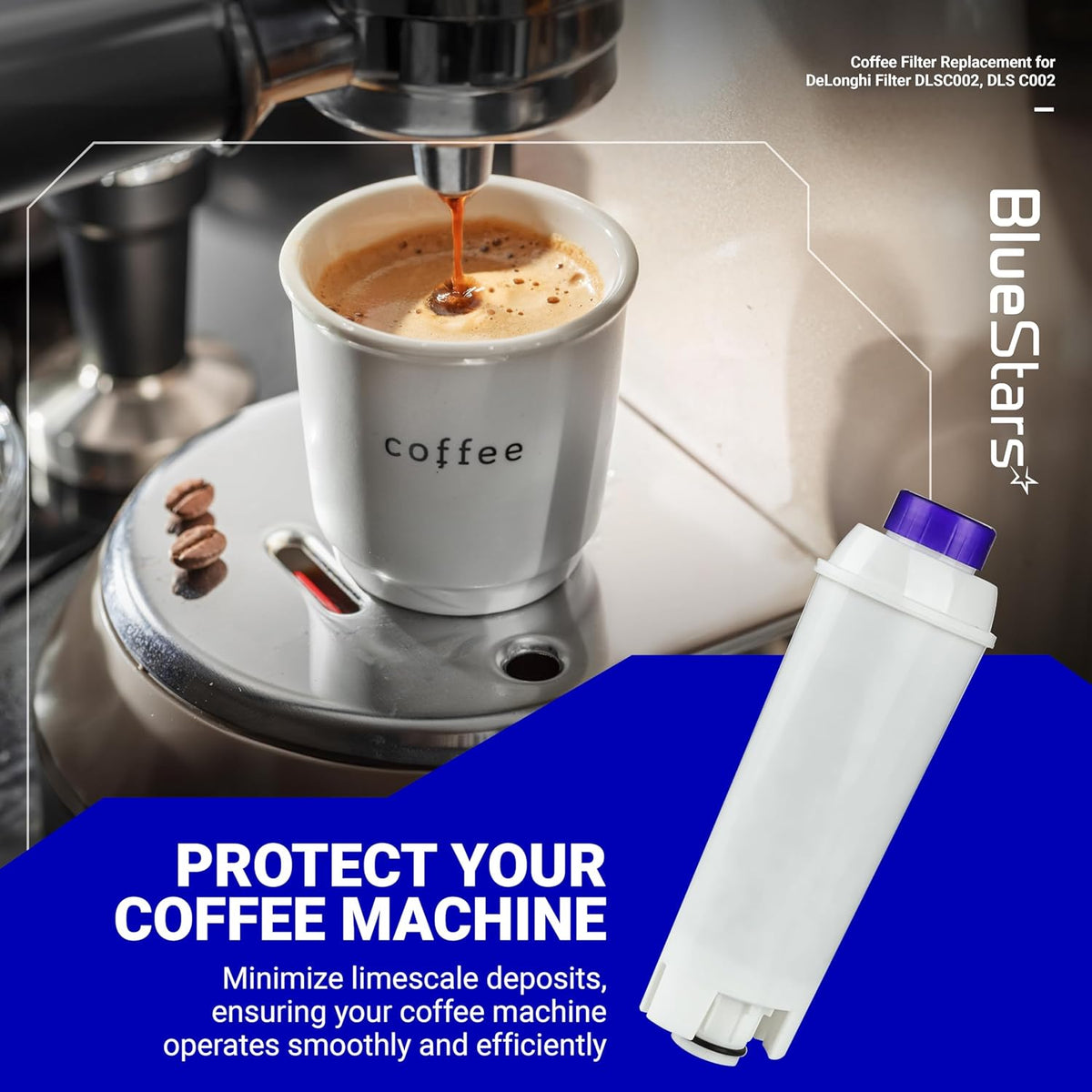 Single water filter replacement for Delonghi coffee machines, compatible with DLSC002 models.