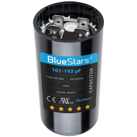 BlueStars 161-193 uF 110-125 VAC round motor start capacitor for pool and well pumps.