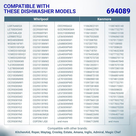 694089 Dryer Blower Wheel compatibility chart listing Whirlpool and Kenmore models