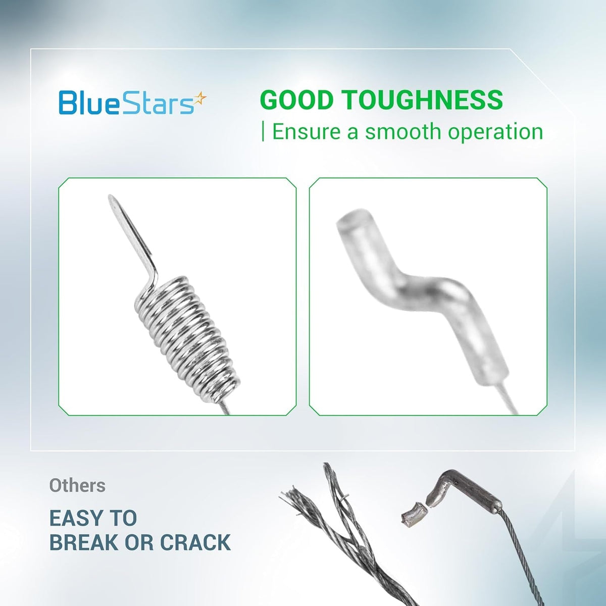 Comparison graphic showing durable traction control cable components versus broken parts for Toro lawn mowers.