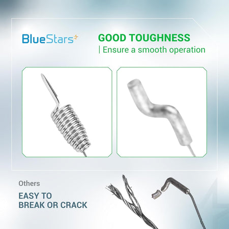 Comparison graphic showing durable traction control cable components versus broken parts for Toro lawn mowers.