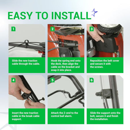 Six-step installation guide for Toro 22" Recycler lawn mower traction control cable 119-2379.