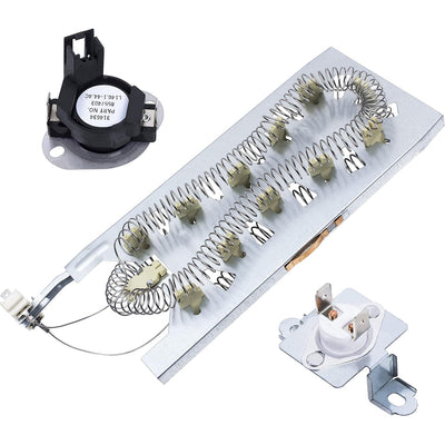 3387747 Dryer Heating Element and 280148 Thermal Cut-Off, product photo showing both components