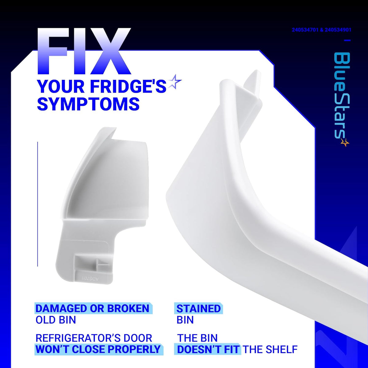 Replacement white refrigerator door shelf rack bar rails for Frigidaire and Kenmore models.