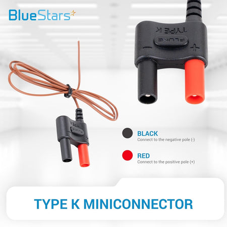80BK-A Type K thermocouple bead probe with black and red miniconnector polarity labels.