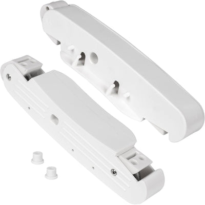 Two white AXV417WHP pool cleaner pod swing kit components with small plastic caps for Hayward Navigator pool cleaners.