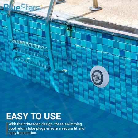 2 to 2.5 inch pool winterizing plug installed in a swimming pool return line.