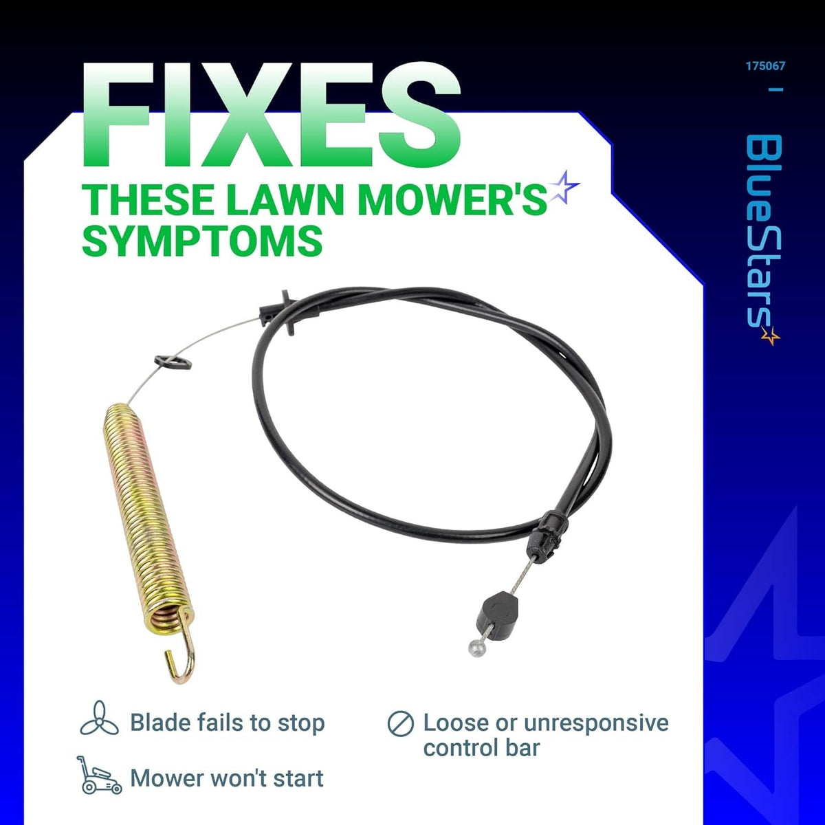 Replacement deck clutch cable for Craftsman and Husqvarna riding lawn mowers with troubleshooting symptom guide.