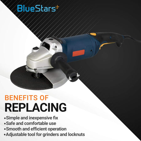 Angle grinder used with SEWA20 grinder wrench for replacing locknuts and discs.