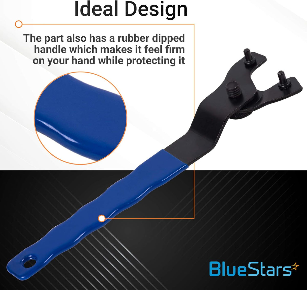 SEWA20 grinder wrench featuring a blue rubber-dipped handle for a firm, protective grip.