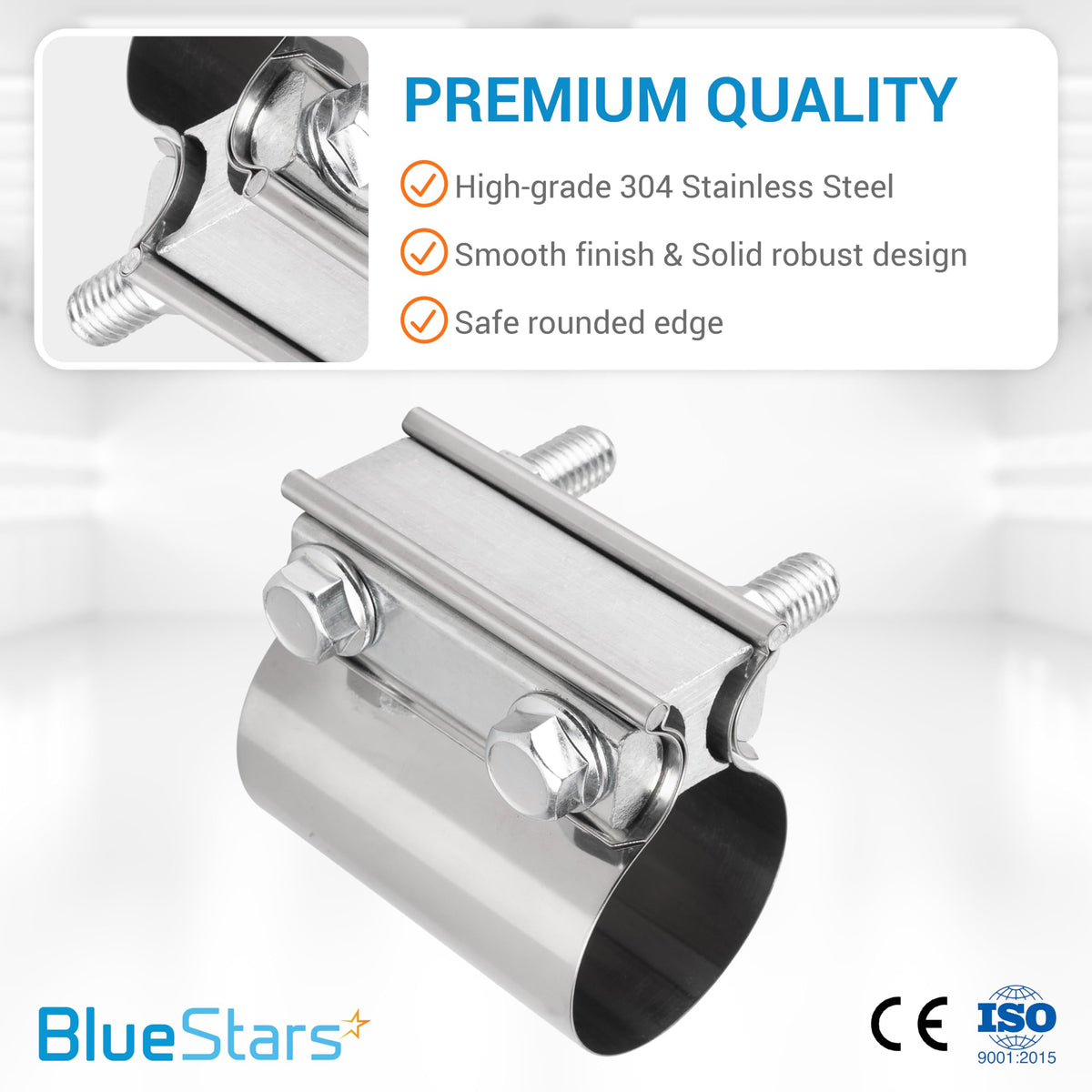 Single 2-inch stainless steel exhaust butt joint band clamp with bolt hardware.