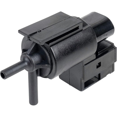 Black EGR vacuum solenoid switch valve with dual ports and electrical connector.