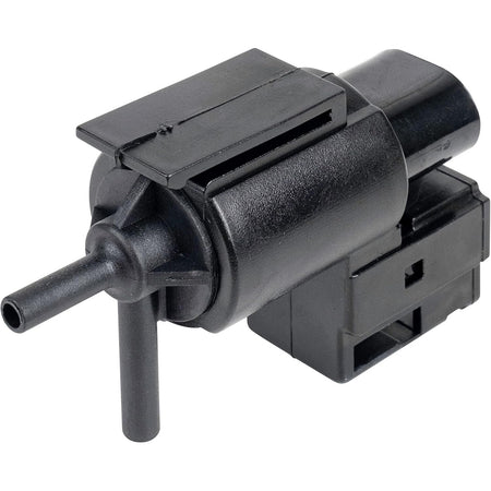 Black EGR vacuum solenoid switch valve with dual ports and electrical connector.